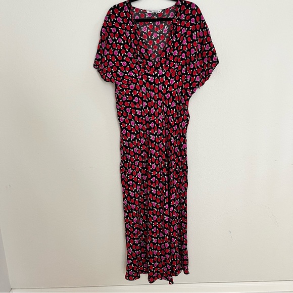 Zara Red Pink Floral Maxi Dress | Romantic Cottagecore Boho Summer Statement - Picture 2 of 12